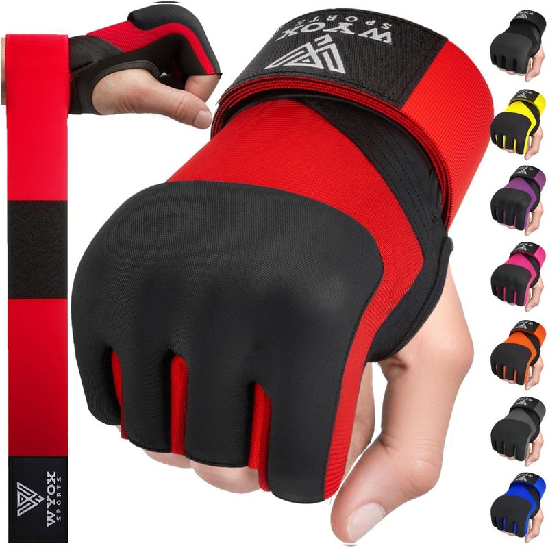 WYOX Gel Boxing Hand Wraps Inner Gloves for Men & Women, 80cm Quick Wrist Straps, Padded Knuckle Protection for Muay Thai Kickboxing, Hand Wraps for Boxing & Martial Arts (Red, L/XL) - Image 1
